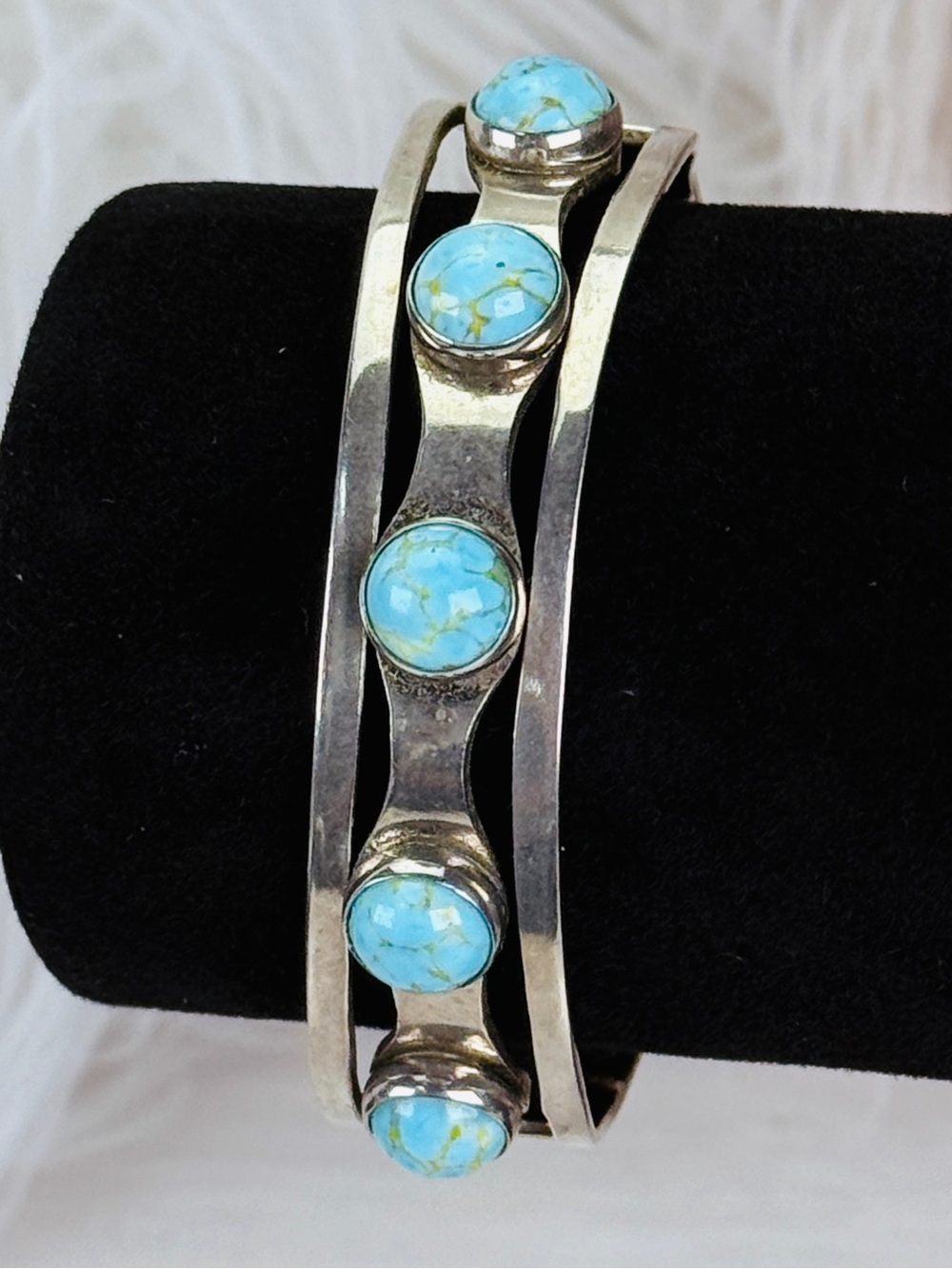 * Vintage Mexico 925 Sterling Silver Turquoise Cuff Bracelet 5 Stone